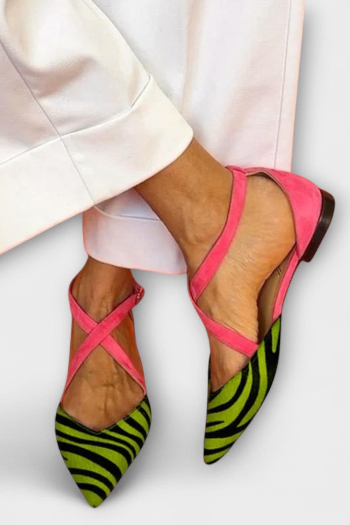 Fenna Ballet Flats with Zebra Print and Crisscross Straps