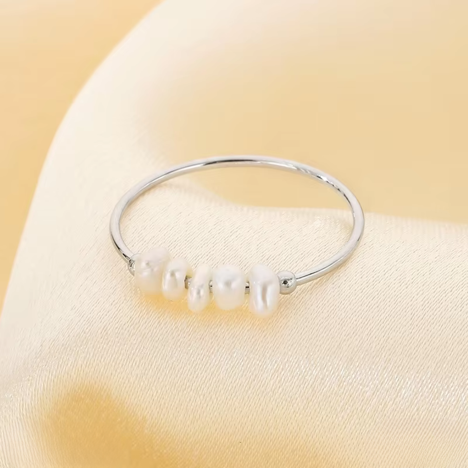 Gold Pearl Charm Ring