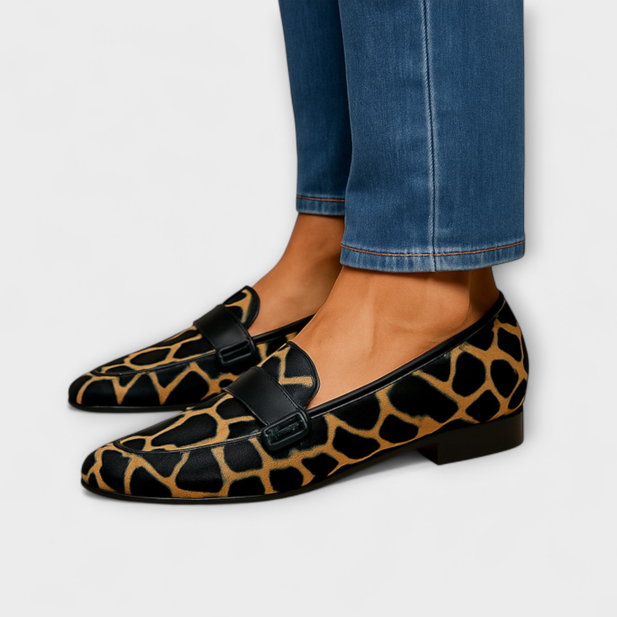 Wale Loafers with Leopard Print and Decorative Strap