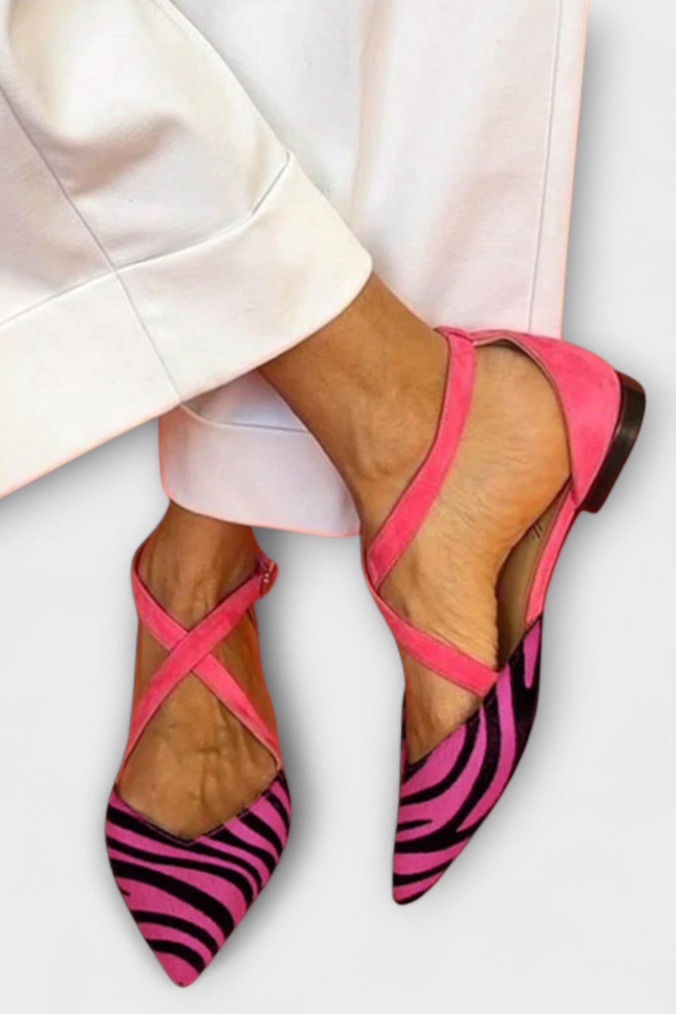 Fenna Ballet Flats with Zebra Print and Crisscross Straps