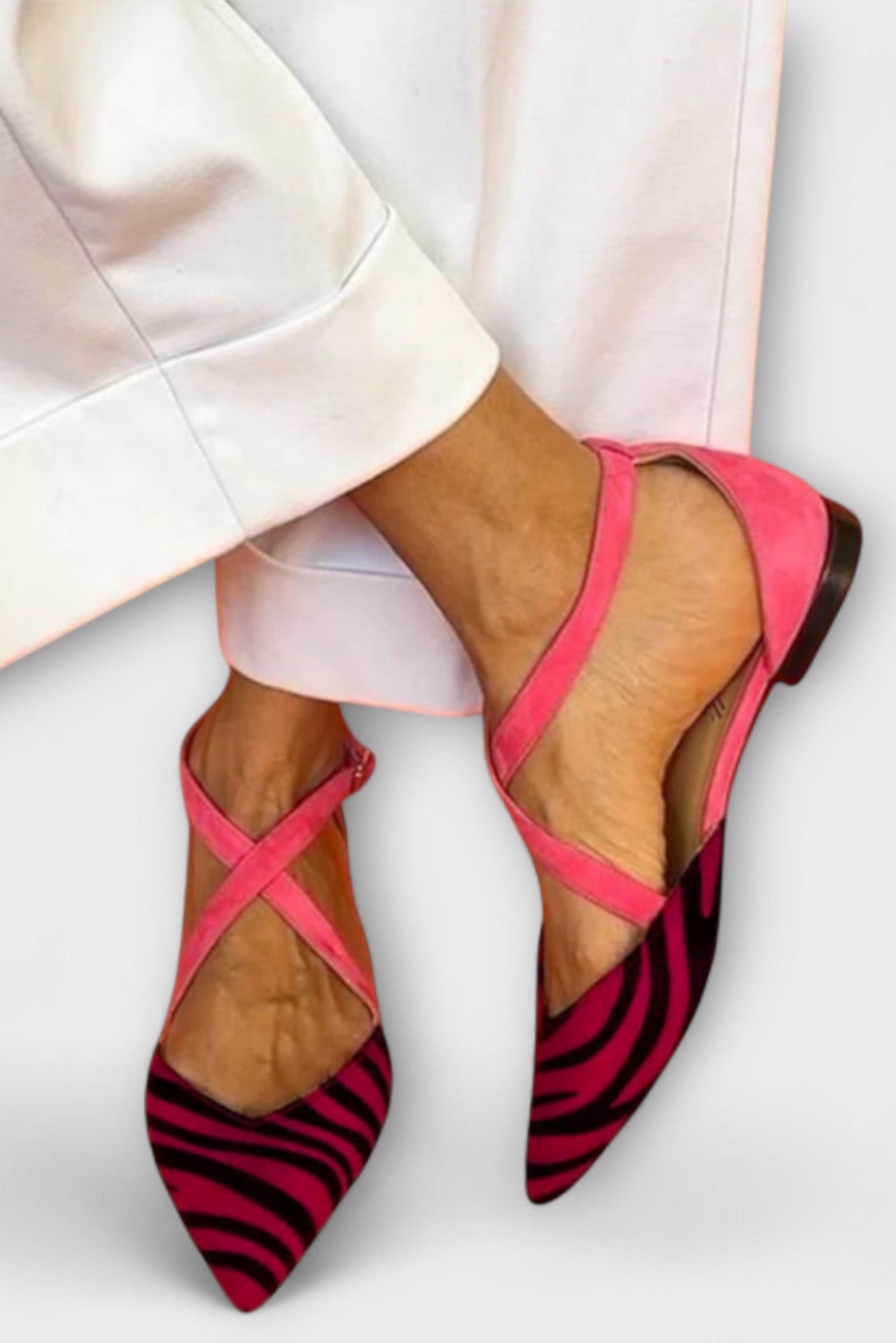 Fenna Ballet Flats with Zebra Print and Crisscross Straps